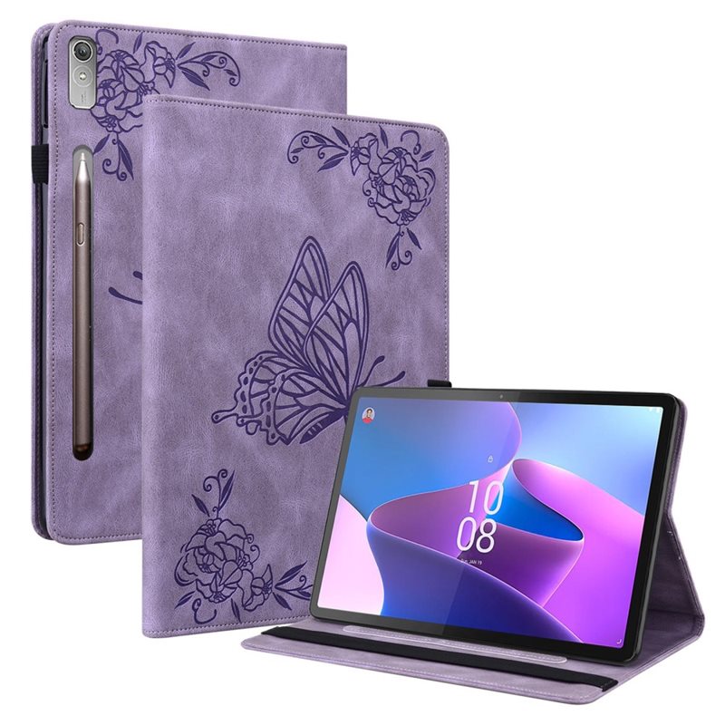 Lenovo Tab P12 Fodral med fjärilar, Lila - Skyddande fodral i fin design