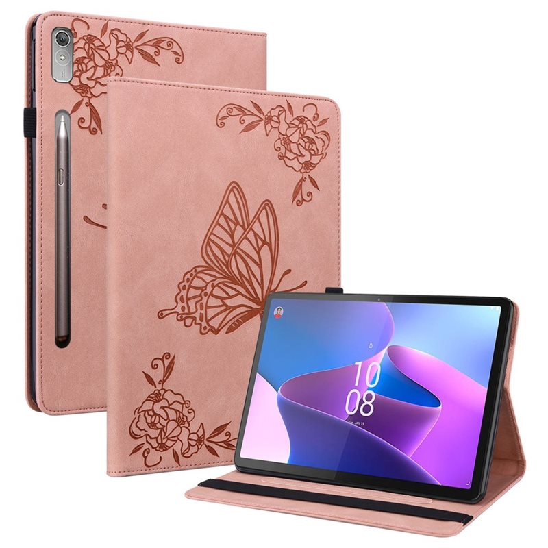 Lenovo Tab P12 Fodral med fjärilar, Rosa - Skyddande fodral i fin design