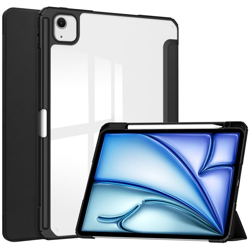 Apple iPad Air 13 (2024) Tri-fold Fodral med pennhållare, Svart/transparent - Skyddande fodral