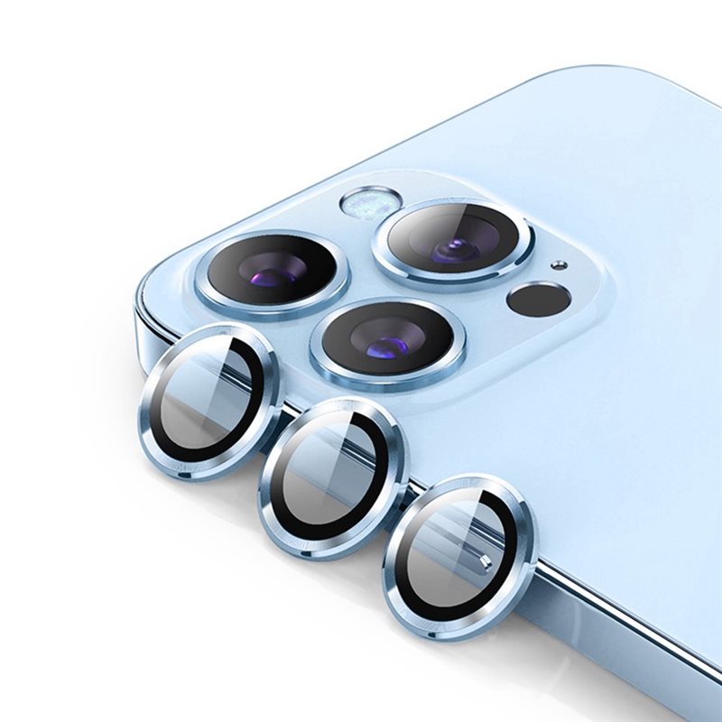 Hat Prince iPhone 14 Pro Max Linsskydd i glas & aluminium, Blå - Tunna färgglada linsskydd som passar med skal