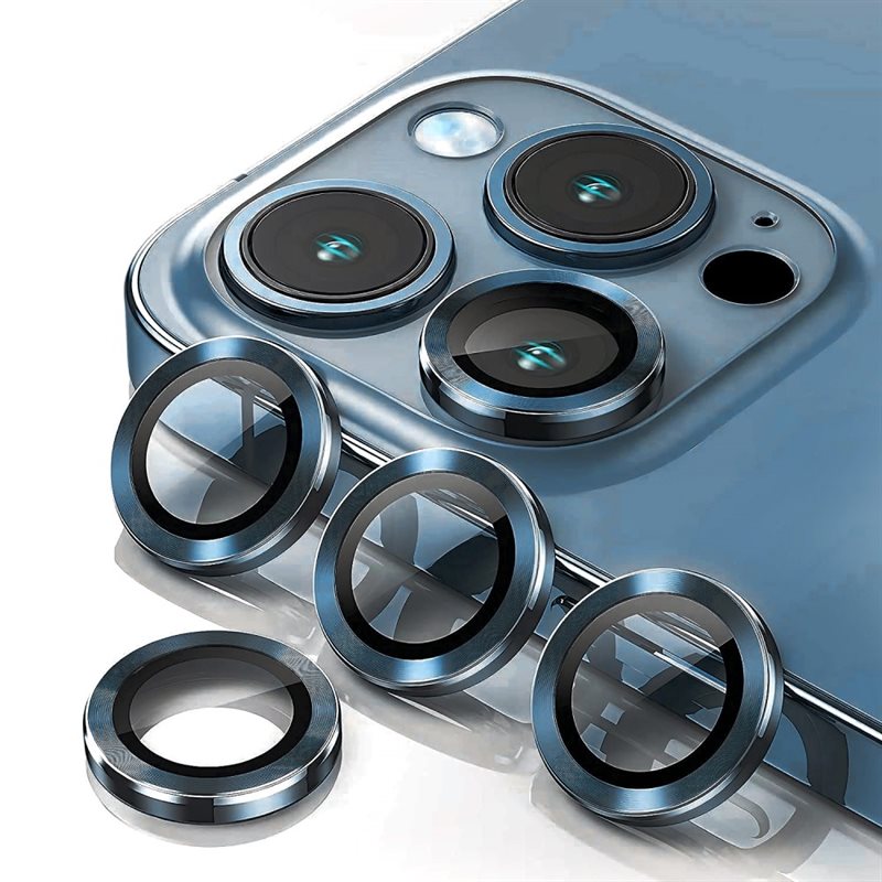 Hat Prince iPhone 15 Pro Linsskydd i glas & aluminium, Blå - Tunna färgglada linsskydd som passar med skal