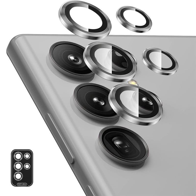 Hat Prince Samsung Galaxy S24 Ultra Linsskydd i glas & aluminium, Grå - Tunna färgglada linsskydd som passar med skal