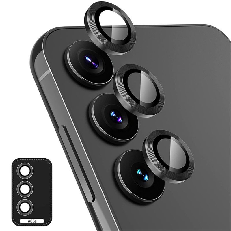 Hat Prince Samsung Galaxy A05s Linsskydd i glas & aluminium, svart - Tunna färgglada linsskydd som passar med skal