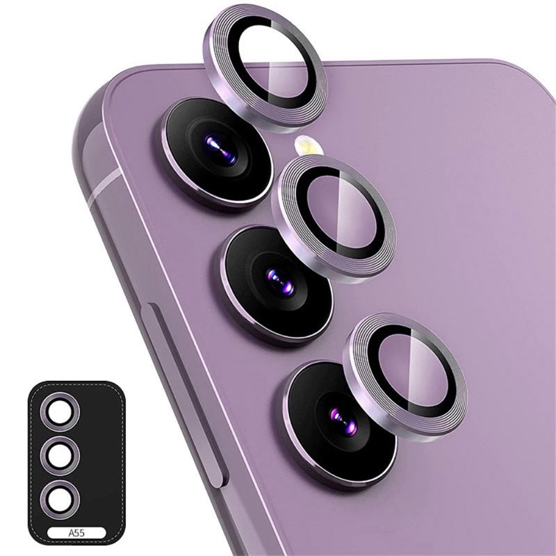 Hat Prince Samsung Galaxy A55 Linsskydd i glas & aluminium, lila - Tunna färgglada linsskydd som passar med skal