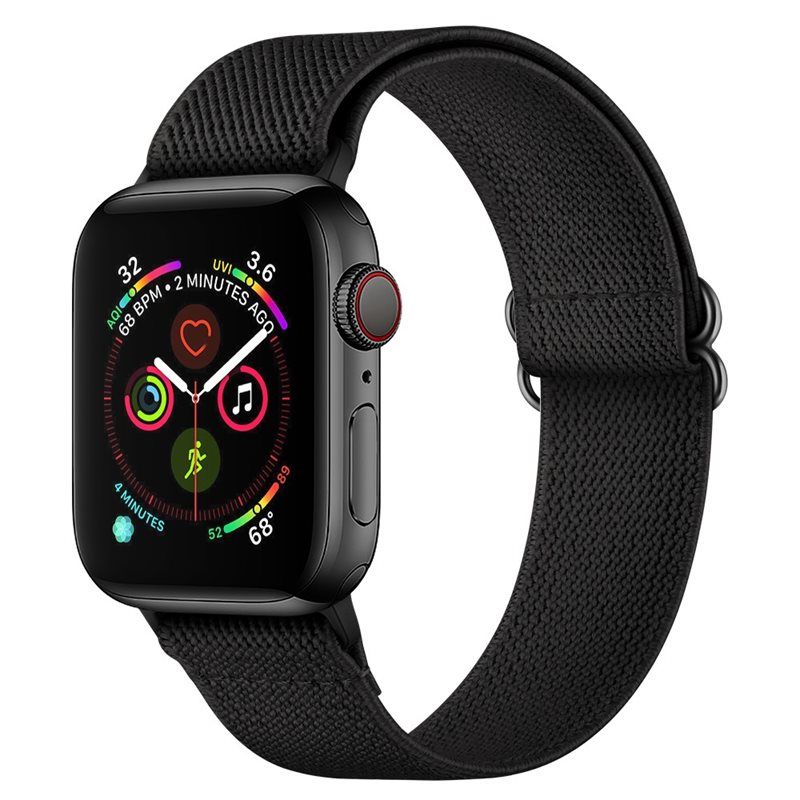 Apple Watch Series 4-6 44mm Armband i resår, Svart - Armband i skön och ventilerande nylon