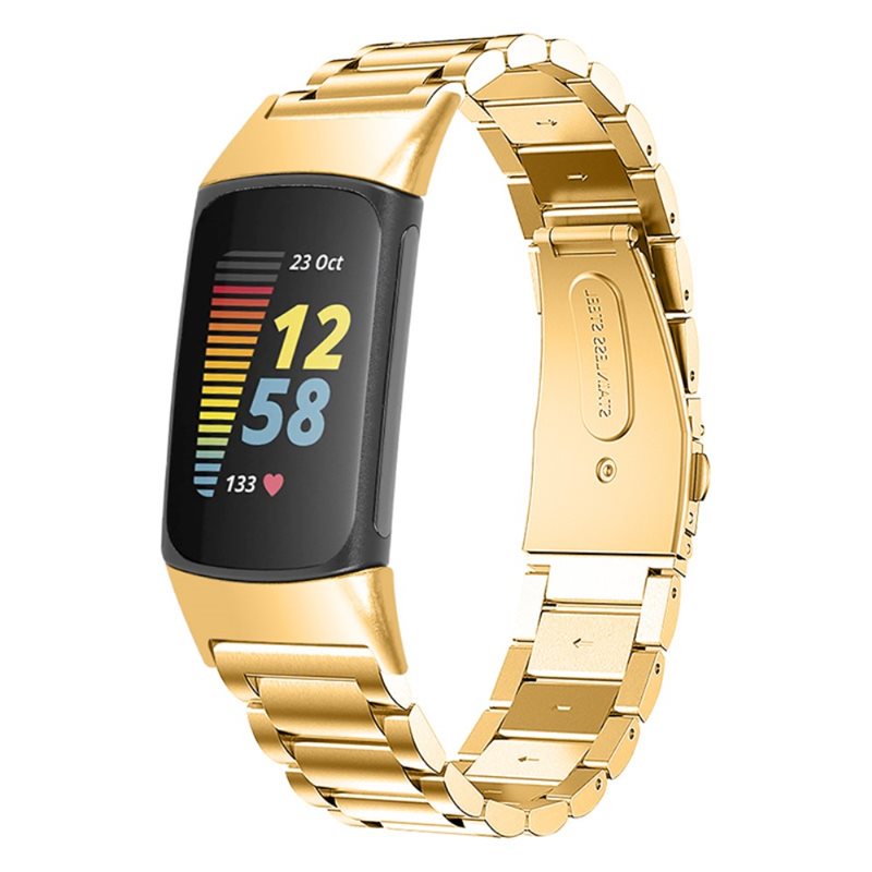 Fitbit Charge 5 Stilrent länkarmband i metall, Guld - Armband i lyxig och stilren design
