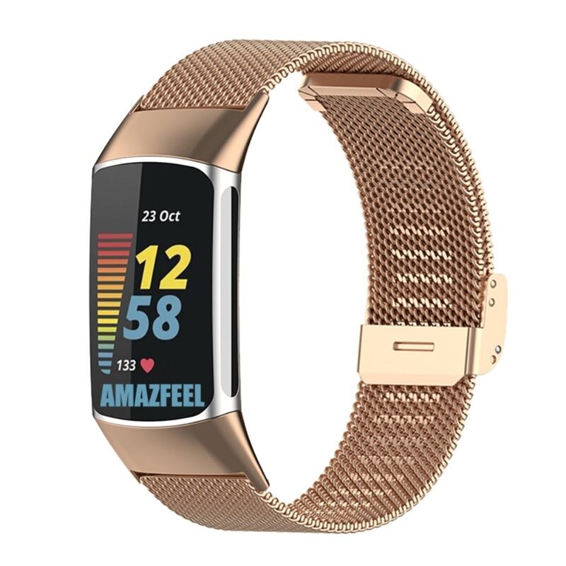 Fitbit Charge 5 Rose Armband i mesh, roséguld - Snyggt armband i lyxig design