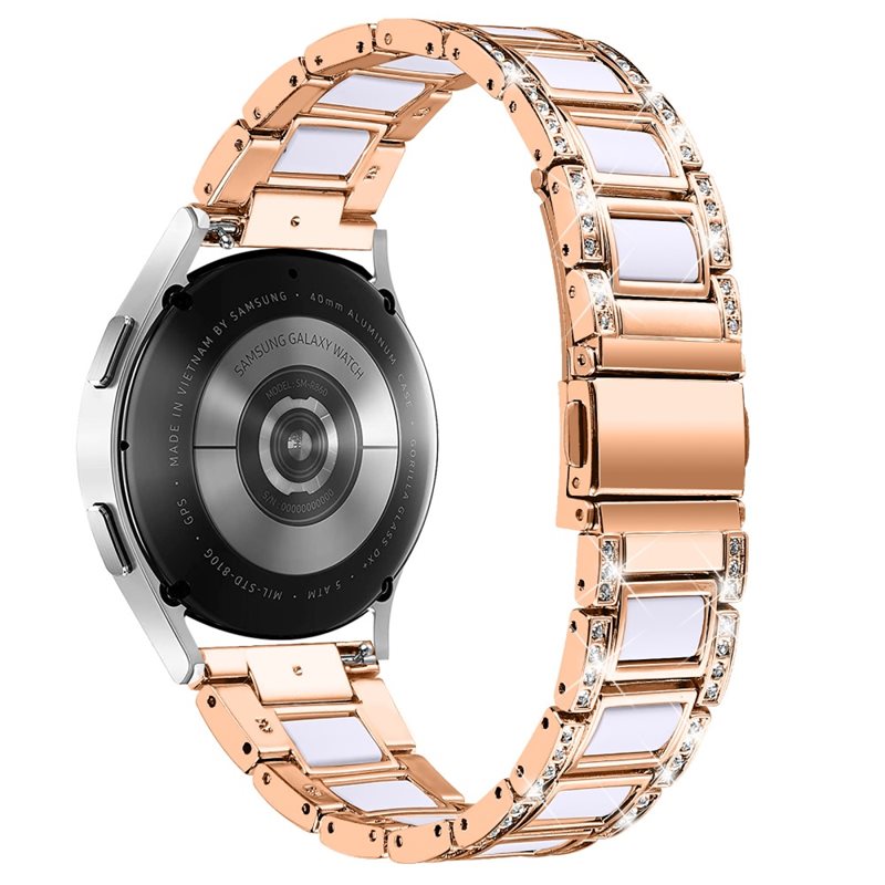 Samsung Galaxy Watch 6 Classic 43mm Armband i metall med fina stenar, Rosegold Snow - Lyxigt metallarmband av rostfritt stål med diamantliknande