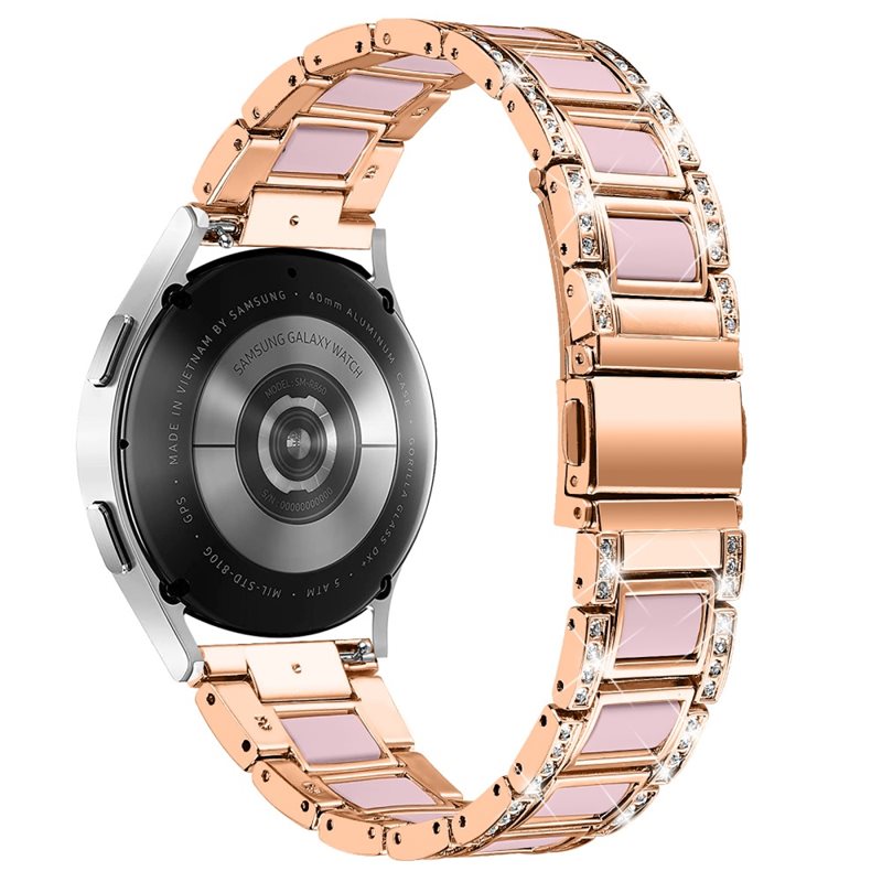 Samsung Galaxy Watch 4 Classic 42mm Armband i metall med fina stenar, Rosegold Rose - Lyxigt metallarmband av rostfritt stål med diamantliknande