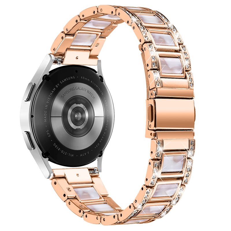 Samsung Galaxy Watch 6 Classic 47mm Armband i metall med fina stenar, Rosegold Pearl - Lyxigt metallarmband av rostfritt stål med diamantliknande