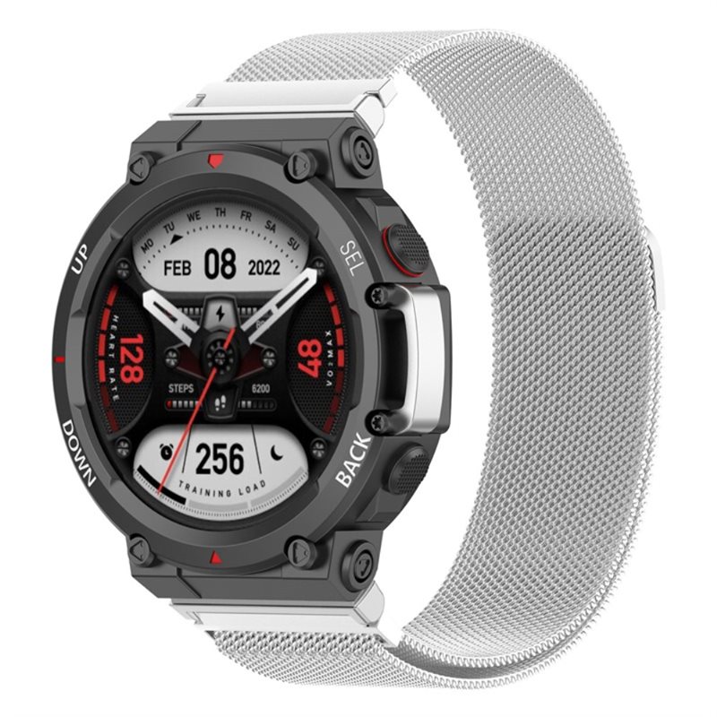Amazfit T-Rex 2 Armband Milanese Loop, Silver - Lyxigt armband med magnetisk stängning - Rostfritt stål