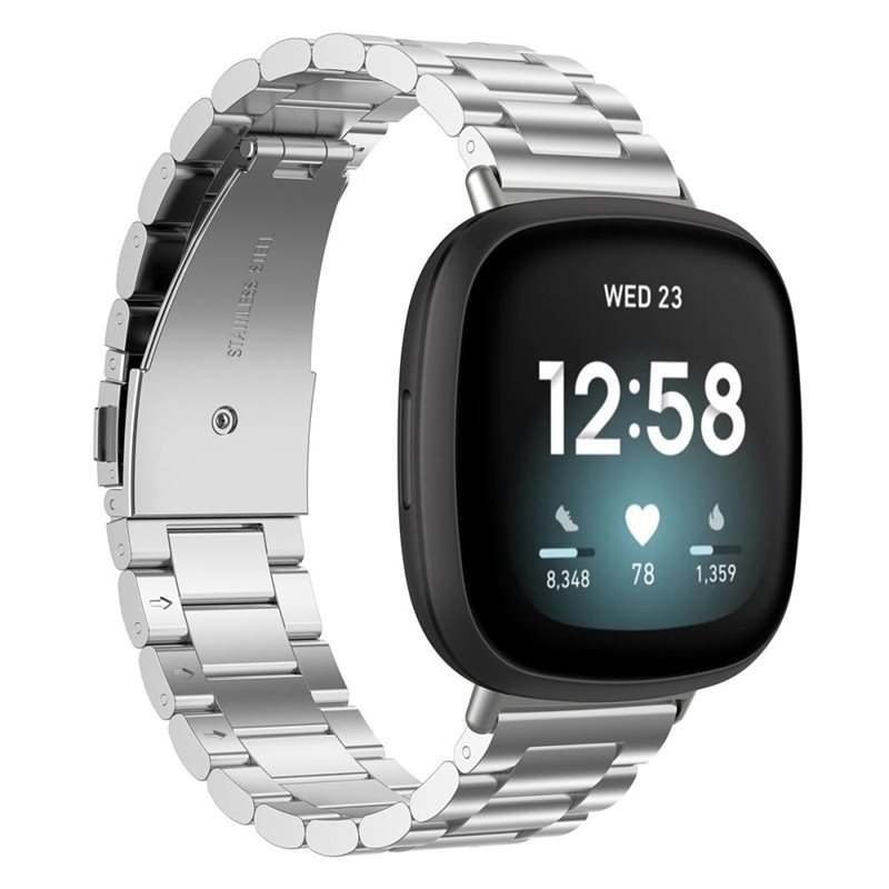 Fitbit Sense/Versa 3 Stilrent länkarmband i metall, Silver - Armband i lyxig och stilren design
