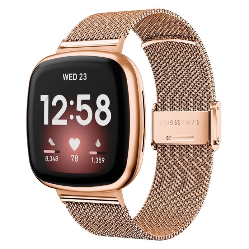 Fitbit Versa 3/Sense Armband i mesh, roséguld - Snyggt armband i lyxig design