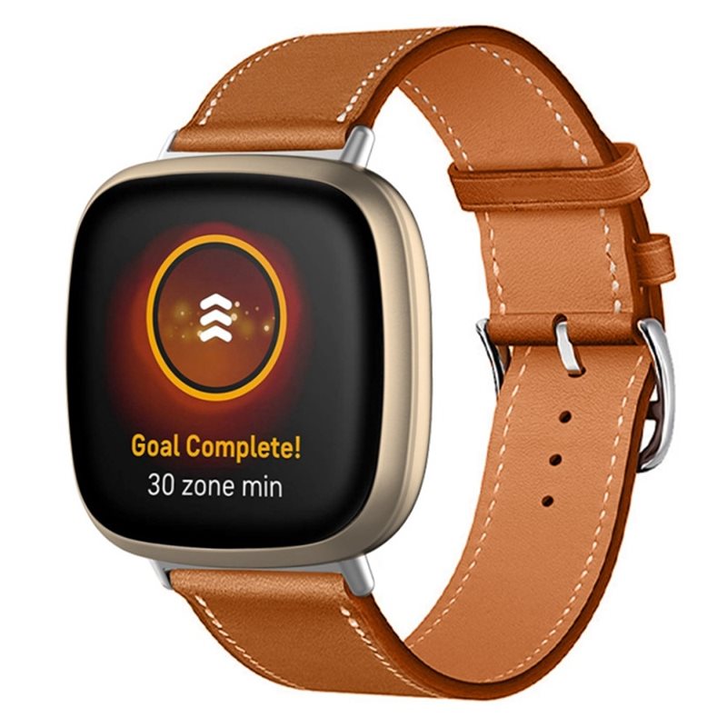 Fitbit Versa 4 Armband i äkta läder, Brun - Snyggt armband i läder