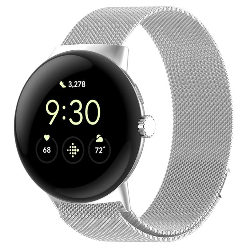 Google Pixel Watch Armband Milanese Loop, Silver - Lyxigt armband med magnetisk stängning - Rostfritt stål
