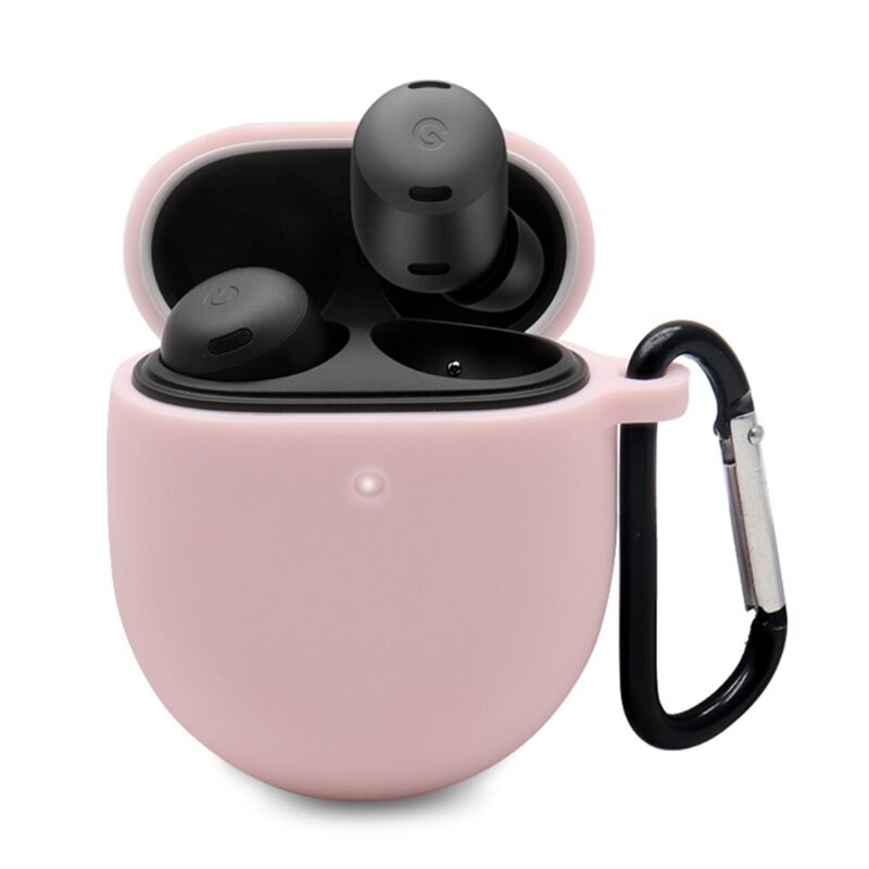 Google Pixel Buds Pro Silikonskal + karbinhake, rosa - Skydda och håll koll på dina hörlurar