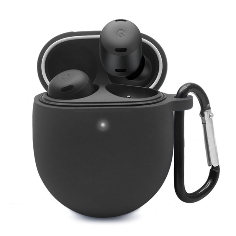 Google Pixel Buds Pro Silikonskal + karbinhake, svart - Skydda och håll koll på dina hörlurar