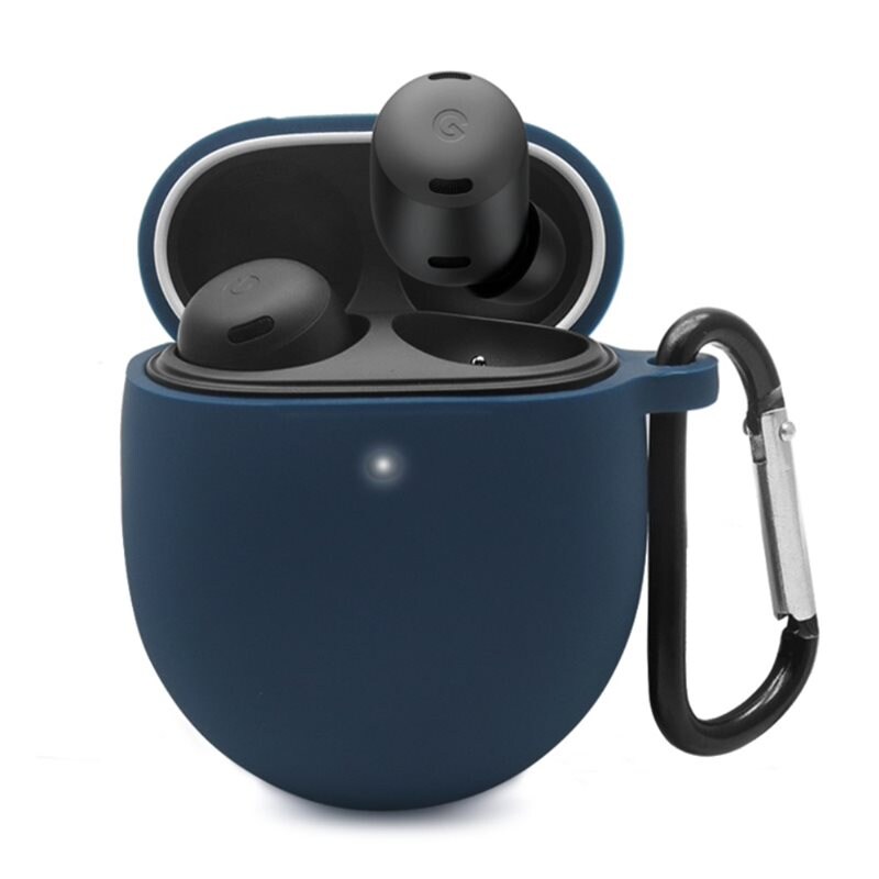 Google Pixel Buds Pro Silikonskal + karbinhake, mörkblå - Skydda och håll koll på dina hörlurar