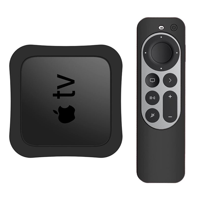 Apple TV 4K 2021 Gen 2 Box + Fjärrkontroll Stöttåligt silikonskal, svart - Skyddande skal