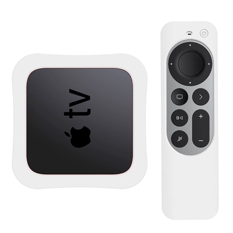 Apple TV 4K 2021 Gen 2 Box + Fjärrkontroll Stöttåligt silikonskal, vit - Skyddande skal