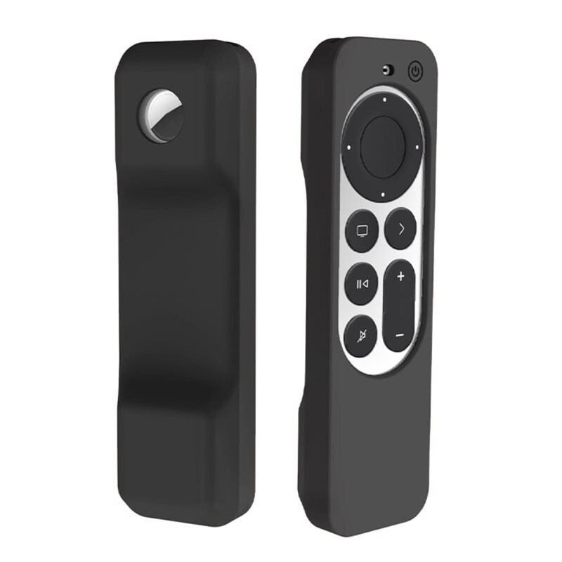 Apple TV 4K 2021 Gen 6 Fjärrkontroll Silikonskal med AirTag-hållare, svart - Skyddande skal