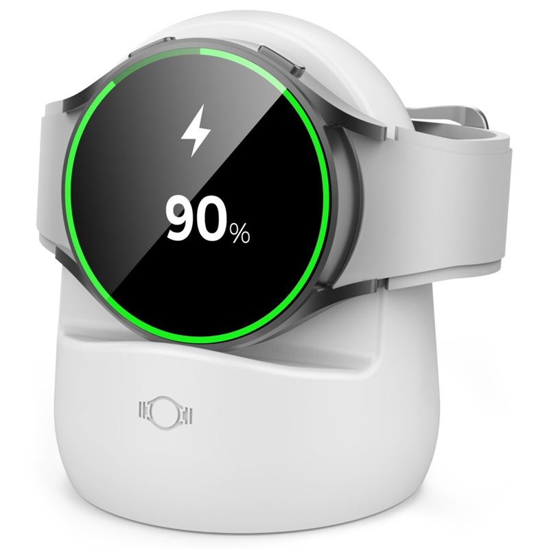 Ahastyle Samsung Galaxy Watch 3/4 Laddningsställ i silikon, vit - Snyggt ställ till din klocka
