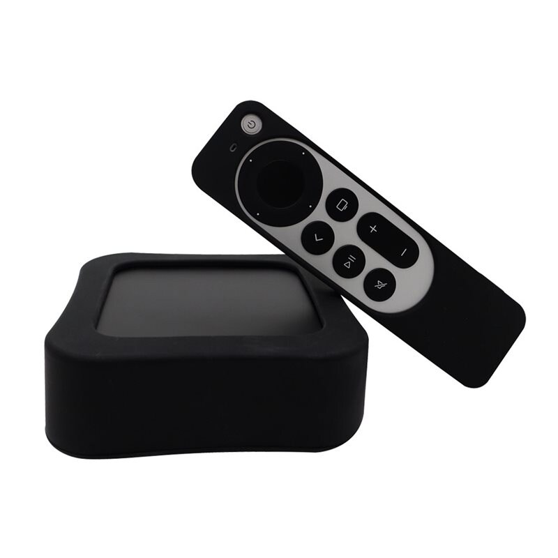 Apple TV 4K 2022 (3rd gen) Box + Fjärrkontroll Stöttåligt silikonskal, svart - Skyddande skal