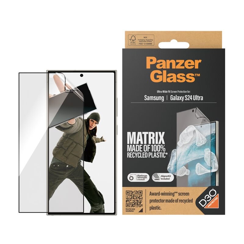 PanzerGlass Samsung Galaxy S24 Ultra Skärmskydd i hybridglas med installationsverktyg - Ultra Wide Fit - Skärmskydd i härdat glas med installationsram