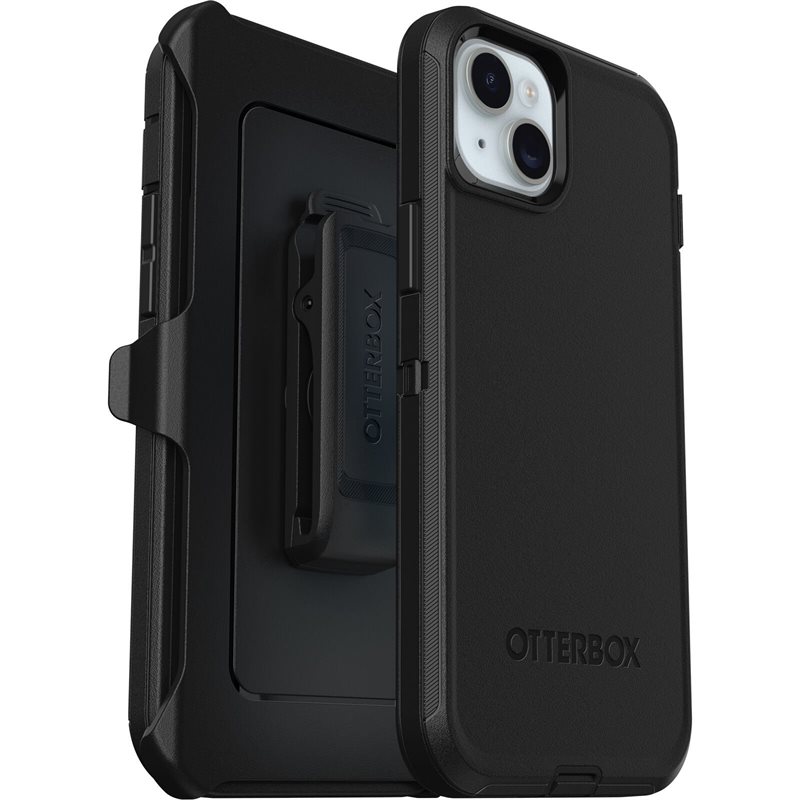 Otterbox iPhone 15 Plus Defender - Robust mobilskal med hög skyddsfaktor, svart - Skal med extremt stötskydd. Hölster med bältesklämma ingår
