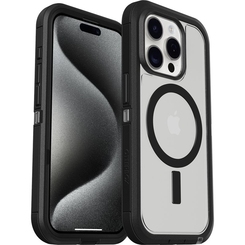 Otterbox iPhone 15 Pro Defender XT Riktigt stöttåligt MagSafe-skal, Svart/transparent
