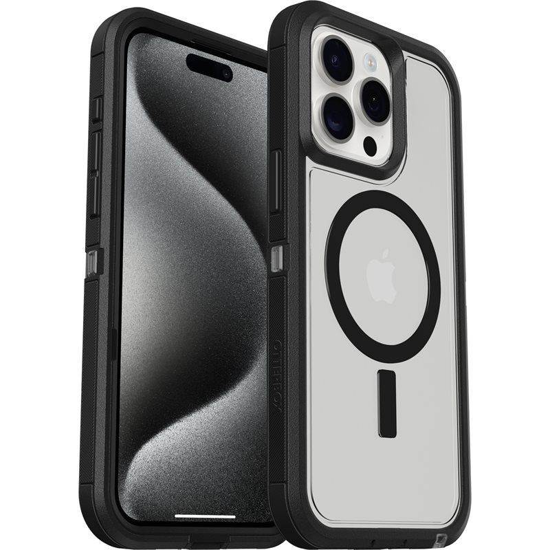 Otterbox iPhone 15 Pro Max Defender XT Riktigt stöttåligt MagSafe-skal, Svart/transparent