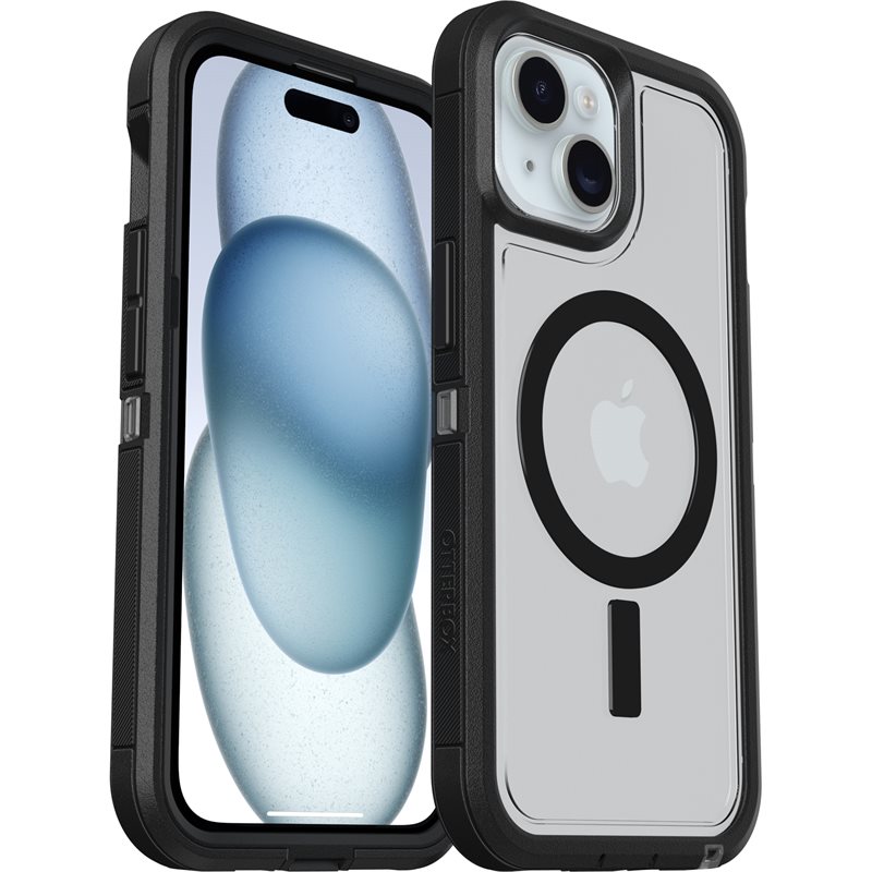Otterbox iPhone 15 Defender XT Riktigt stöttåligt MagSafe-skal, genomskinlig/svart