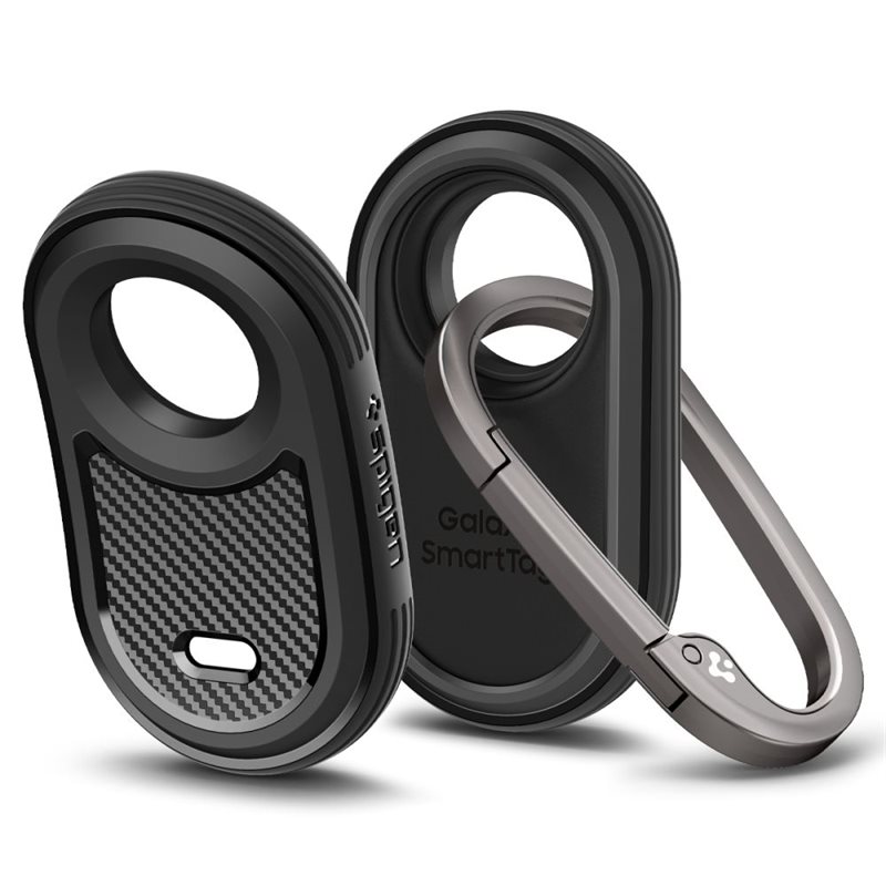 Spigen Galaxy SmartTag 2 Skal med Karbinhake Rugged Armor, svart - Skyddande skal - Hållare
