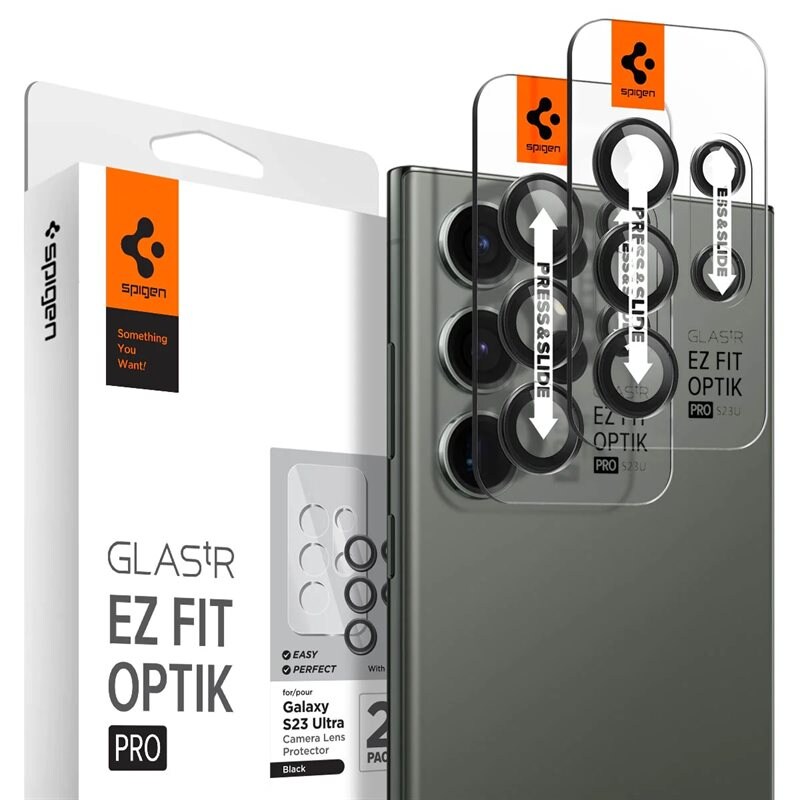 Spigen Samsung Galaxy S23 Ultra EZ Fit Linsskydd (2-pack), svart - Kameraskydd - Linsskydd - Med monteringsram för enkel installation