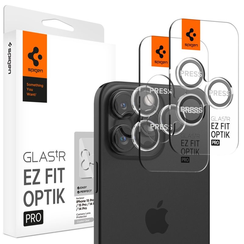 Spigen iPhone 14 Pro Max EZ Fit Linsskydd (2-pack), transparent - Kameraskydd - Linsskydd - Med monteringsram för enkel installation
