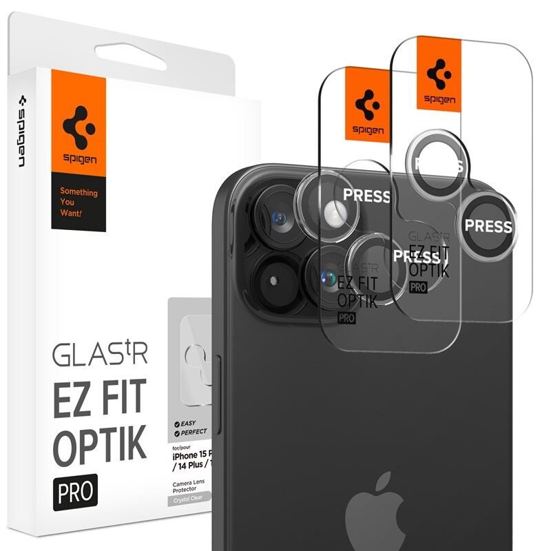 Spigen iPhone 15 Plus EZ Fit Linsskydd (2-pack), svart - Kameraskydd - Linsskydd - Med monteringsram för enkel installation