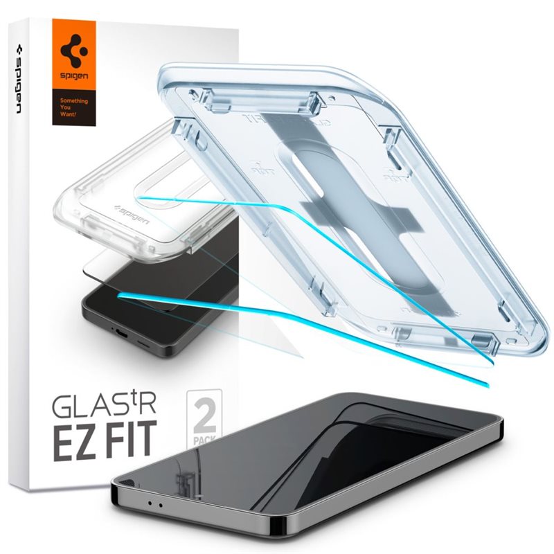 Spigen Samsung Galaxy S24 Skärmskydd med installationsram (2-pack) GLAS.tR EZ Fit - Skärmskydd i härdat glas med monteringsram