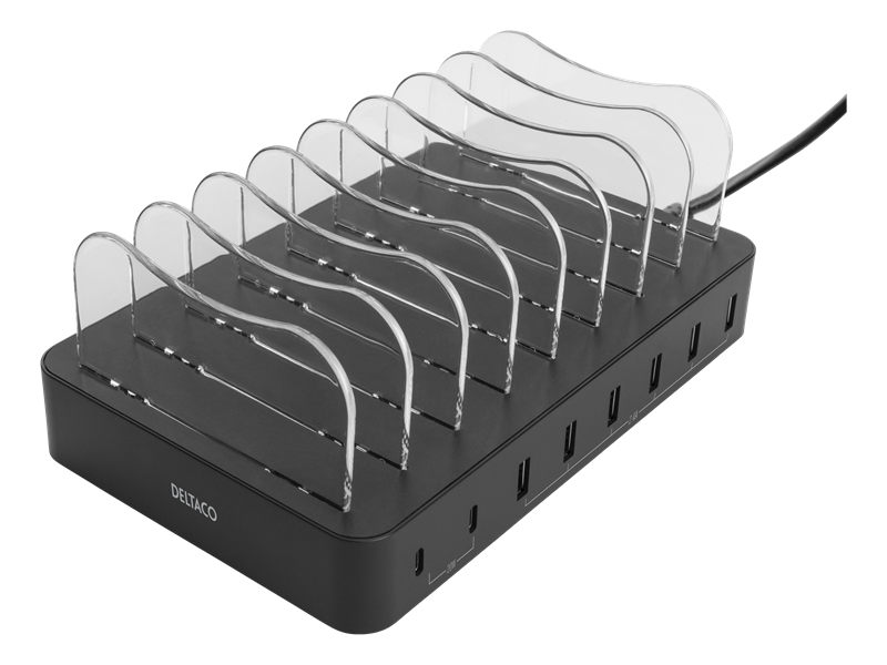 Deltaco Laddningsstation 6x USB-A + 2x USB-C 75W, svart