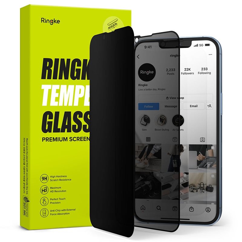 Ringke iPhone 13 Anti-spy Skärmskydd i glas med monteringsverktyg - Skärmskydd med sekretessfilter - Skydda din integritet