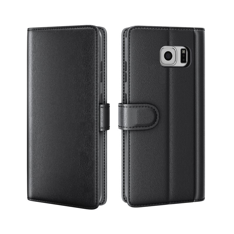 Samsung Galaxy S6 Edge Plånboksfodral i Äkta Läder, Svart - Stilrent plånboksfodral med plats för sedlar och kort