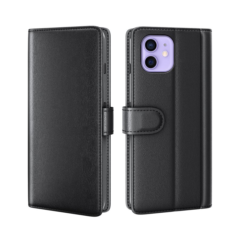 iPhone 12 Mini Plånboksfodral i Äkta Läder, Svart - Stilrent plånboksfodral med plats för sedlar och kort