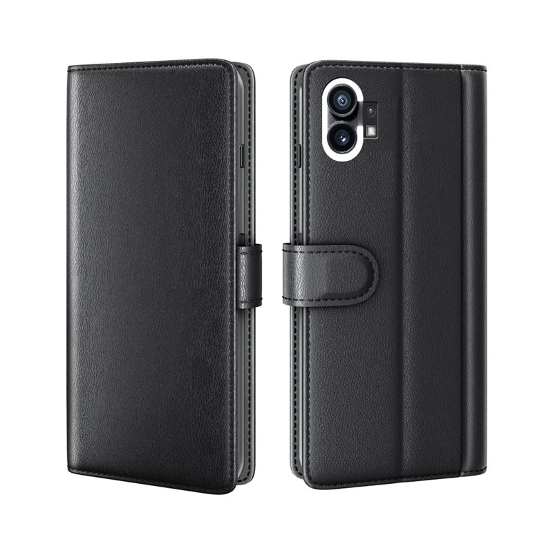 Nothing Phone 1 Plånboksfodral i Äkta Läder, Svart - Stilrent plånboksfodral med plats för sedlar och kort