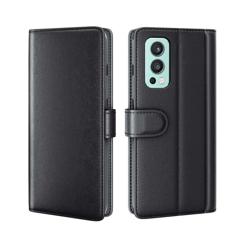 OnePlus Nord 2 5G Plånboksfodral i Äkta Läder, Svart - Stilrent plånboksfodral med plats för sedlar och kort