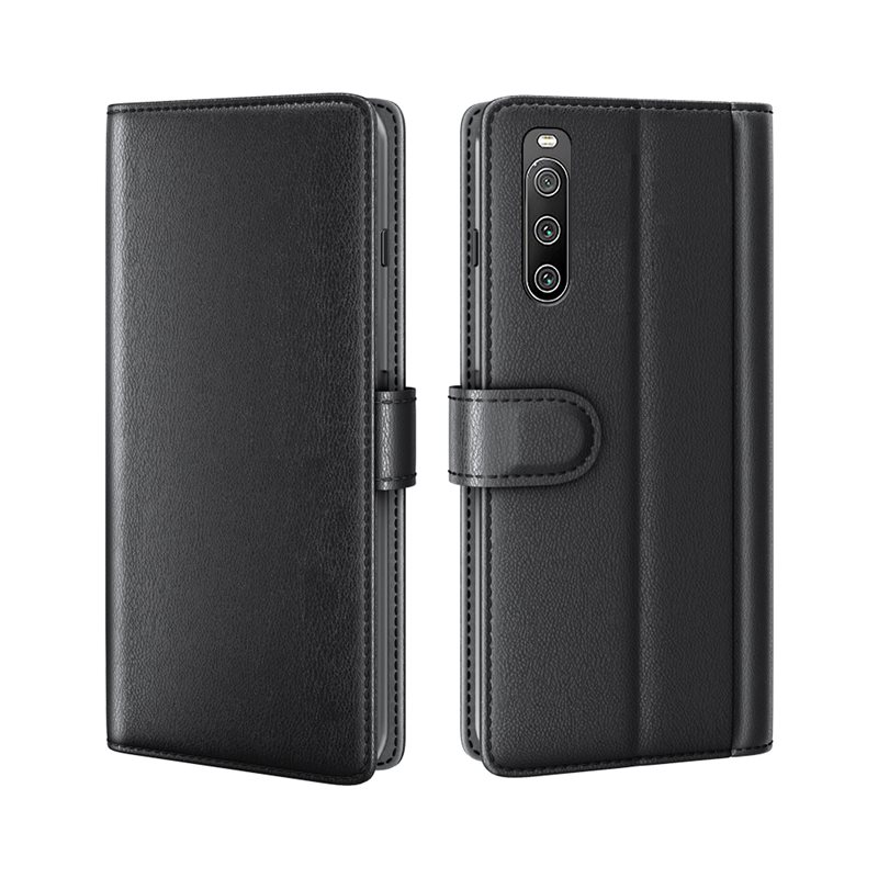 Sony Xperia 10 IV Plånboksfodral i Äkta Läder, Svart - Stilrent plånboksfodral med plats för sedlar och kort