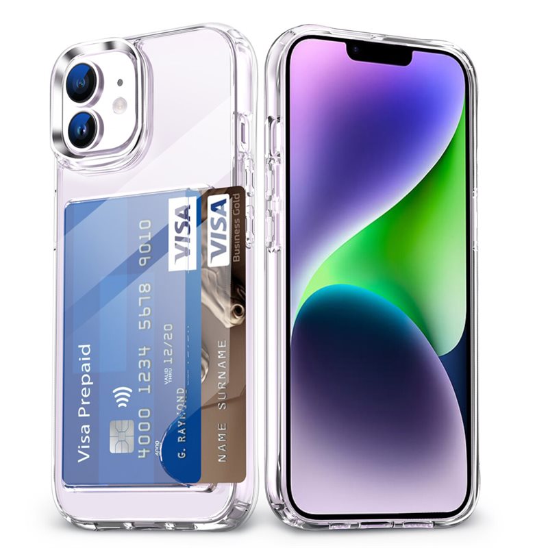 iPhone 11 Hybridskal med inbyggt kortfack, Genomskinlig - Skal kortförvaring genomskinligt