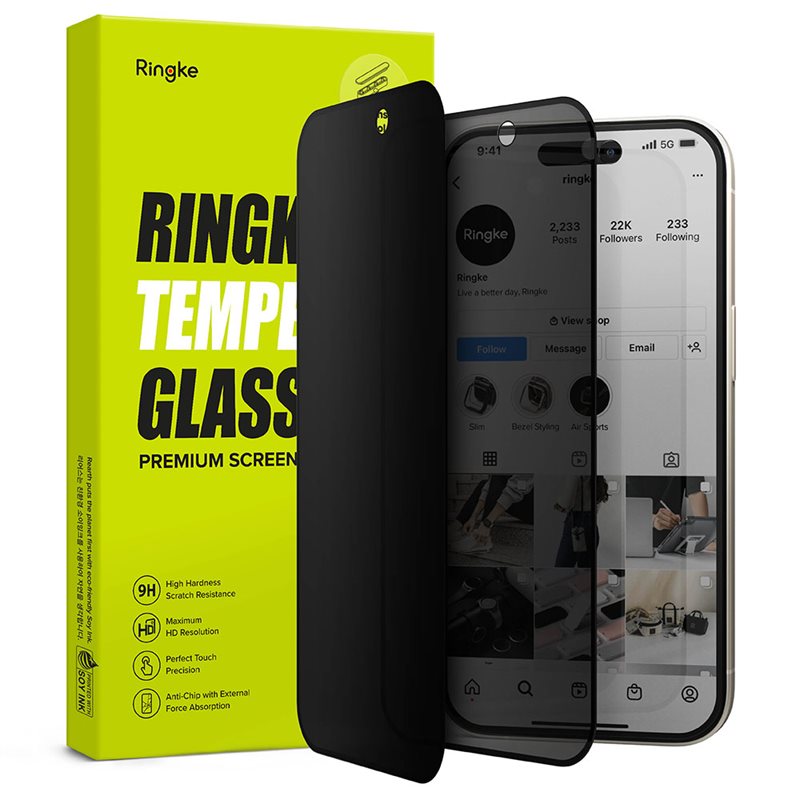 Ringke iPhone 15 Pro Max Anti-spy Skärmskydd i glas med monteringsverktyg - Skärmskydd med sekretessfilter - Skydda din integritet