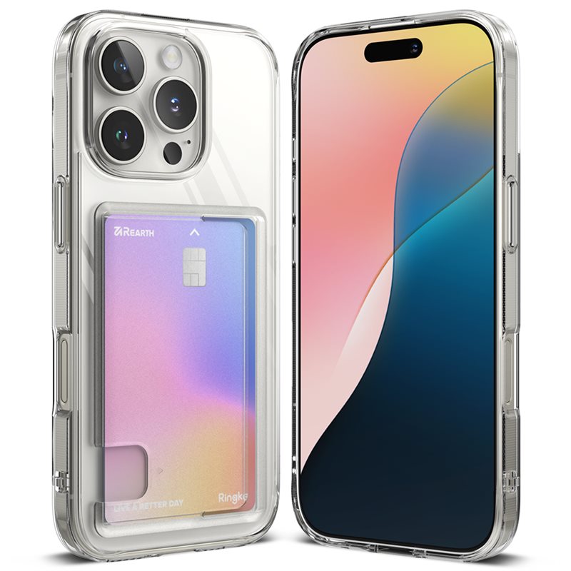 Ringke iPhone 16 Pro Fusion Skal med kortfack, Genomskinlig - Mobilskal med korthållare