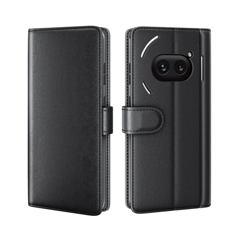 Nothing Phone 2a Plånboksfodral i Äkta Läder, Svart - Stilrent plånboksfodral med plats för sedlar och kort
