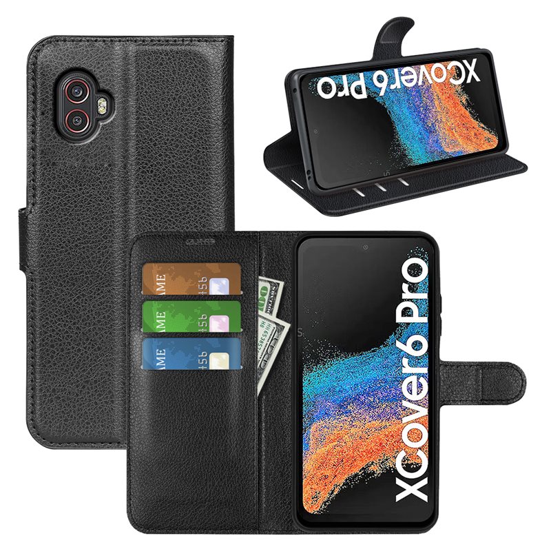 Samsung Galaxy Xcover 6 Pro Enkelt mobilfodral, Svart - Praktiskt plånboksfodral med plats för sedlar och kort