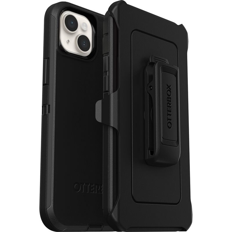 Otterbox Apple iPhone 15 Defender - Robust mobilskal med hög skyddsfaktor, Svart - Skal med extremt stötskydd. Hölster med bältesklämma ingår